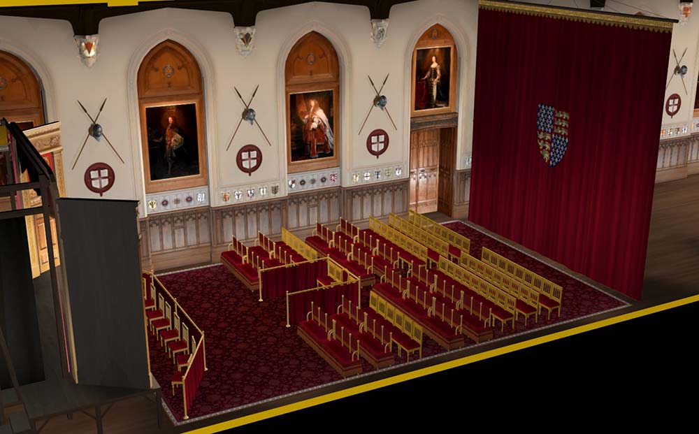 Screenshot of a 3D model of the interior of St. George's Hall